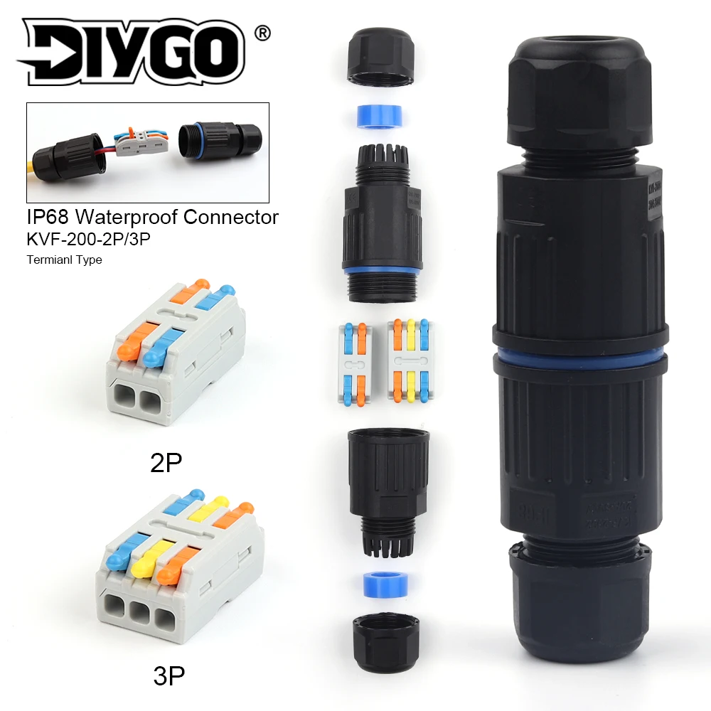 IP68 2/3Pin Waterproof Cable Connector I Shape KVF-200 Quick Terminal Connection Seal Electrical Adapter Outdoor Junction Box
IP68 2/3Pin Waterproof Cable Connector I Shape KVF-200 Quick Terminal Connection Seal Electrical Adapter Outdoor Junction Box