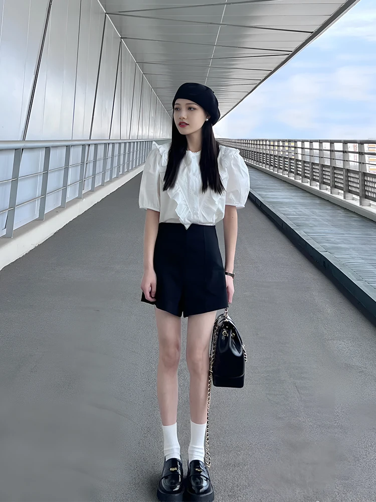 White Ruffle Sleeve Short Sleeve Shirt Women's Summer Sweet Bubble Sleeve Top Design Unique Small Shirt Korean Style Commute ...
White Ruffle Sleeve Short Sleeve Shirt Women's Summer Sweet Bubble Sleeve Top Design Unique Small Shirt Korean Style Commute ...