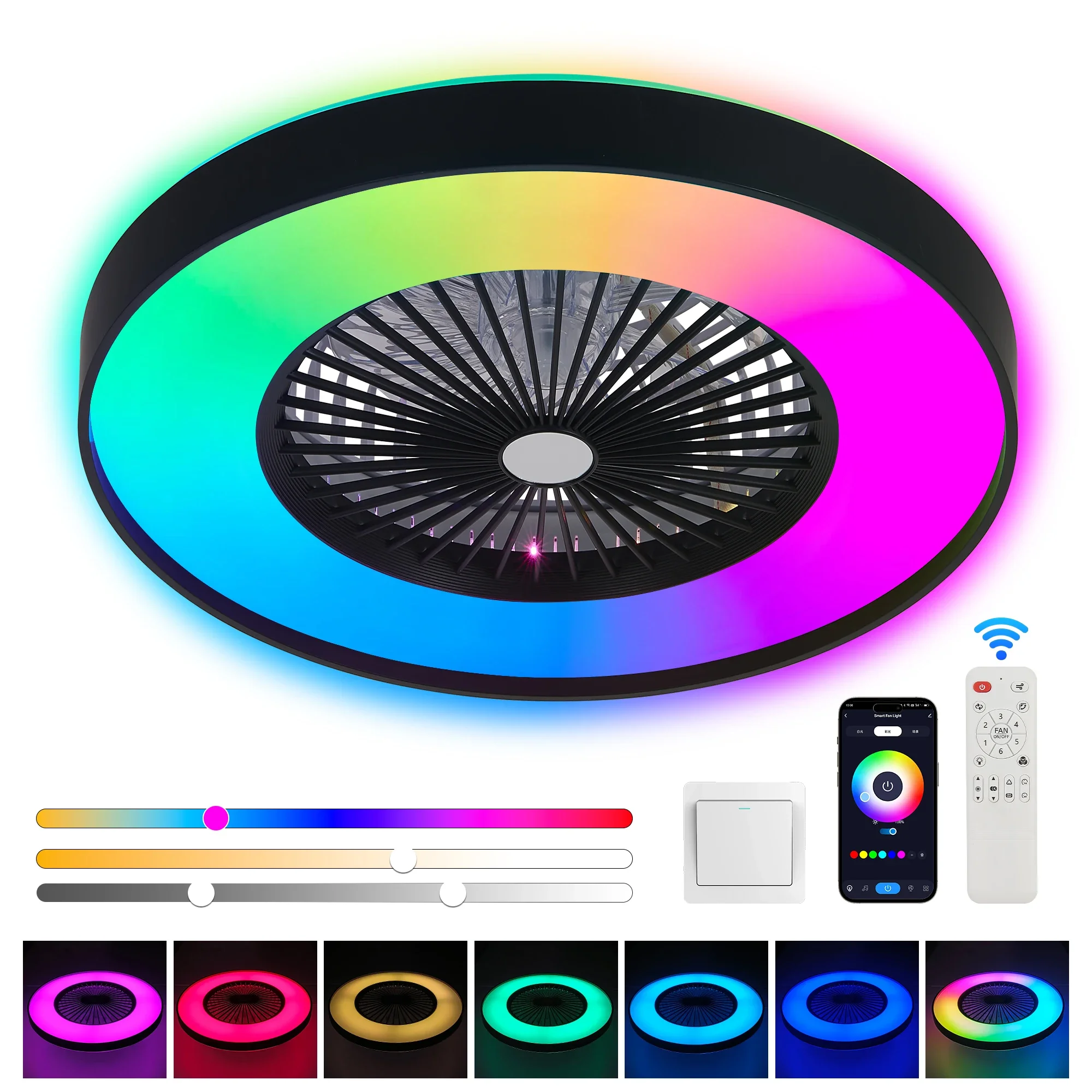 One Piece Black and White Ceiling Fan Light with LED RGB - Dimmable Color Change for Living Room, Bedroom and Dining Room
One Piece Black and White Ceiling Fan Light with LED RGB - Dimmable Color Change for Living Room, Bedroom and Dining Room