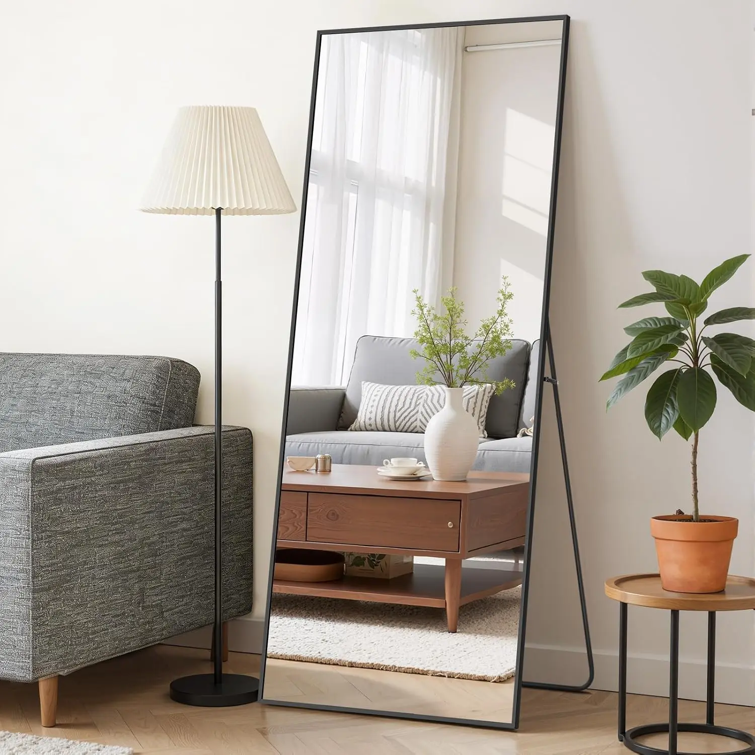 64x21 Full Length Mirror, Floor Mirror with Stand, Shatterproof, Aluminum Frame, Free Standing or Wall Mounted for Bedroom
64x21 Full Length Mirror, Floor Mirror with Stand, Shatterproof, Aluminum Frame, Free Standing or Wall Mounted for Bedroom