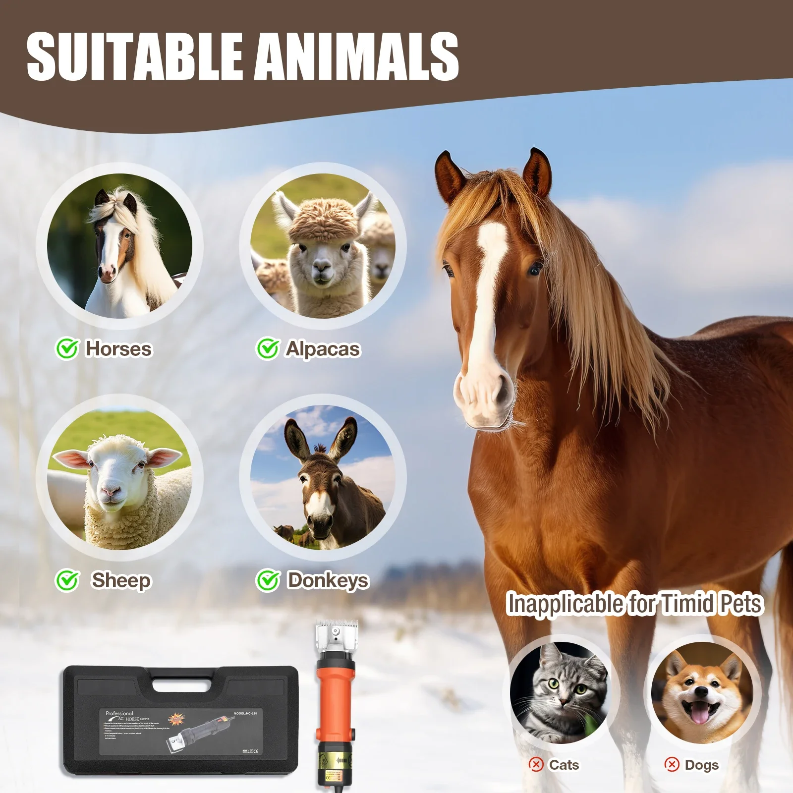 350W Electric Horse Clipper Low Noise Cattle Sheep Grooming Trimmer Durable Portable & Efficient for Making Horse Trimming Work
350W Electric Horse Clipper Low Noise Cattle Sheep Grooming Trimmer Durable Portable & Efficient for Making Horse Trimming Work