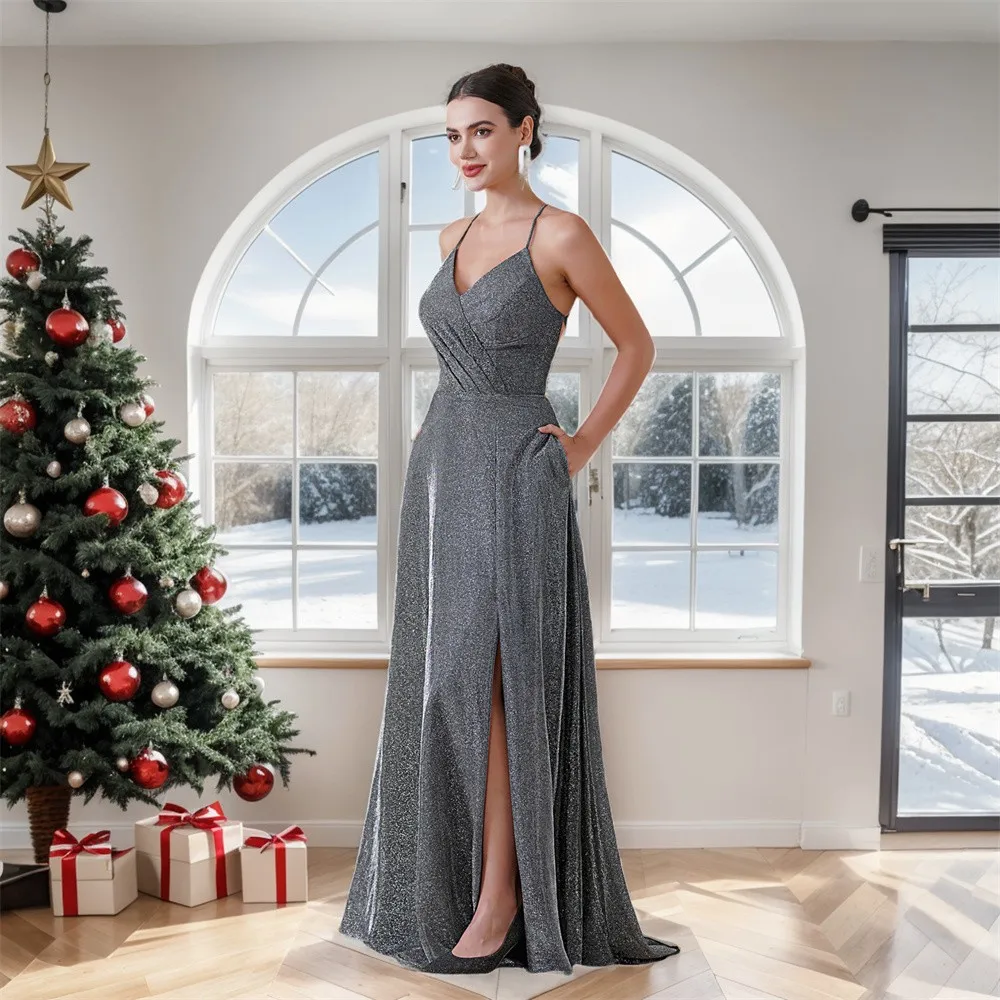BABYONLINE Prom Dresses With Pocket Lurex Fabric Sexy Spaghett Straps Backless Slit Long Evening Formal Gowns For Women Party
BABYONLINE Prom Dresses With Pocket Lurex Fabric Sexy Spaghett Straps Backless Slit Long Evening Formal Gowns For Women Party