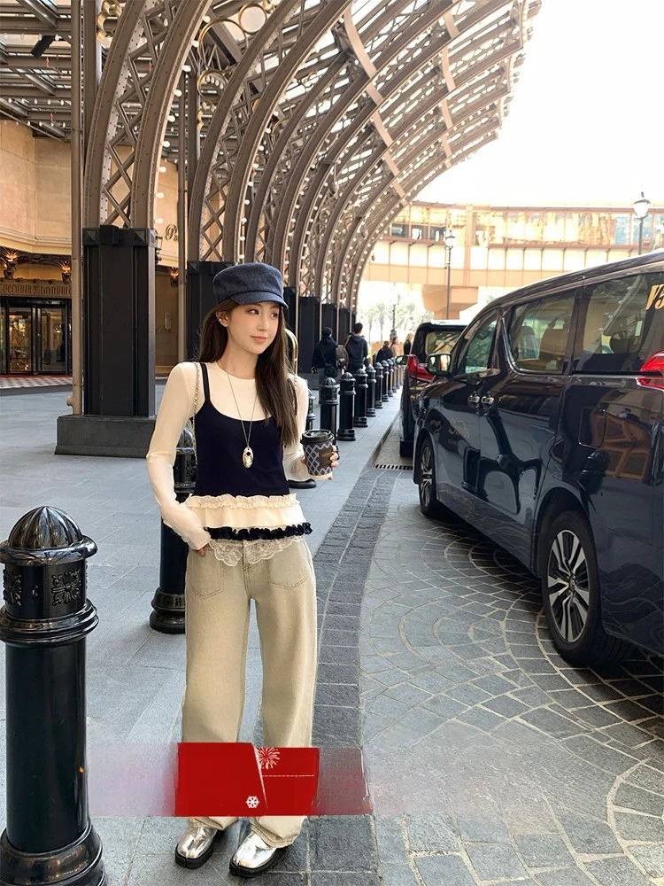 Корейский джинсовый комплект из двух предметов с кружевными вставками для женщин: повседневный модный ансамбль на весну, топ с длинным рукавом и круглым вырезом
Корейский джинсовый комплект из двух предметов с кружевными вставками для женщин: повседневный модный ансамбль на весну, топ с длинным рукавом и круглым вырезом