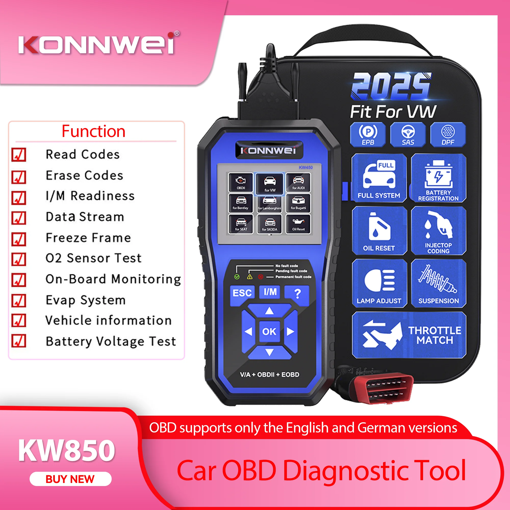 2026 KONNWEI KW450 Full Systems OBD2 Diagnostic Tool VW Audi SEAT SKODA ABS Airbag Oil EPB DPF SRS TPMS Reset Scanner VAG COM
2026 KONNWEI KW450 Full Systems OBD2 Diagnostic Tool VW Audi SEAT SKODA ABS Airbag Oil EPB DPF SRS TPMS Reset Scanner VAG COM