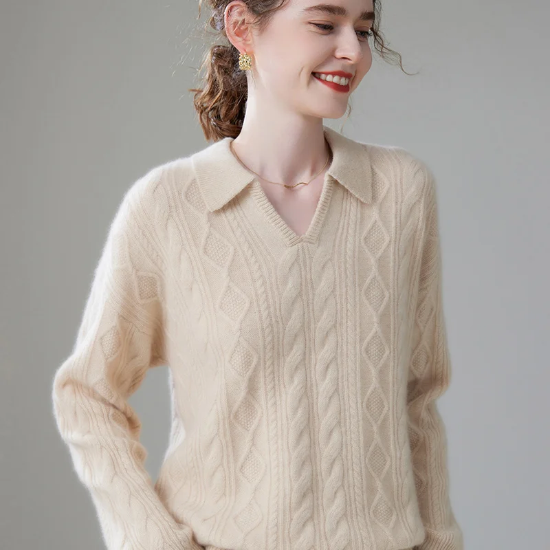 Winter Women's V-neck Solid Color Pullover 100% Cashmere Knit Jumper Fashion Casual Loose Large Size Sweater Fit All Lady Tops
Winter Women's V-neck Solid Color Pullover 100% Cashmere Knit Jumper Fashion Casual Loose Large Size Sweater Fit All Lady Tops