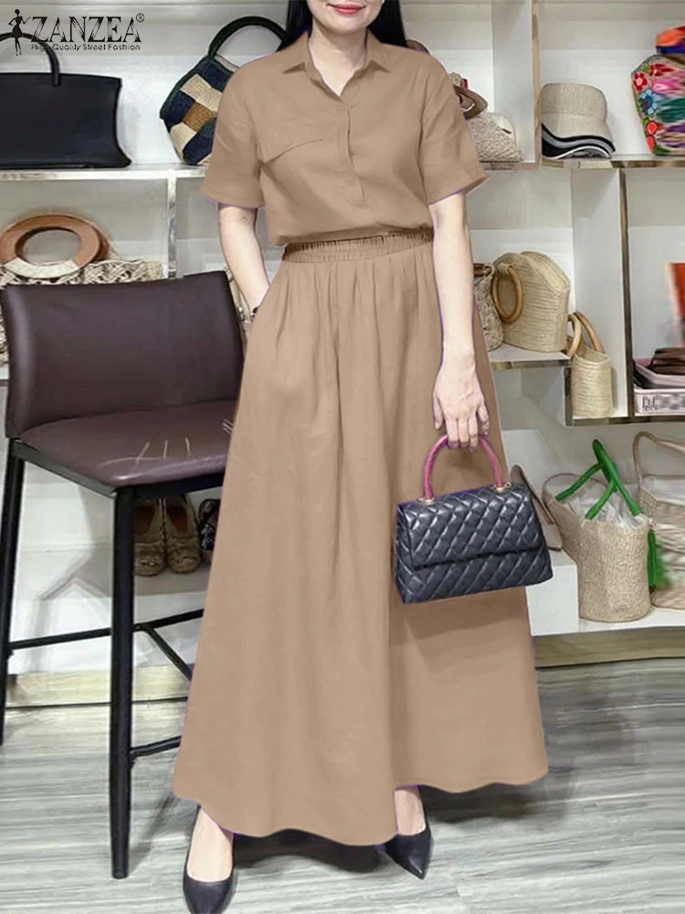 Fashion 2PCS Outfits ZANZEA Summer Women OL Work Dress Sets Matching Sets Trackuits Elegant Short Sleeve Shirt Maxi Skirt Suit
Fashion 2PCS Outfits ZANZEA Summer Women OL Work Dress Sets Matching Sets Trackuits Elegant Short Sleeve Shirt Maxi Skirt Suit