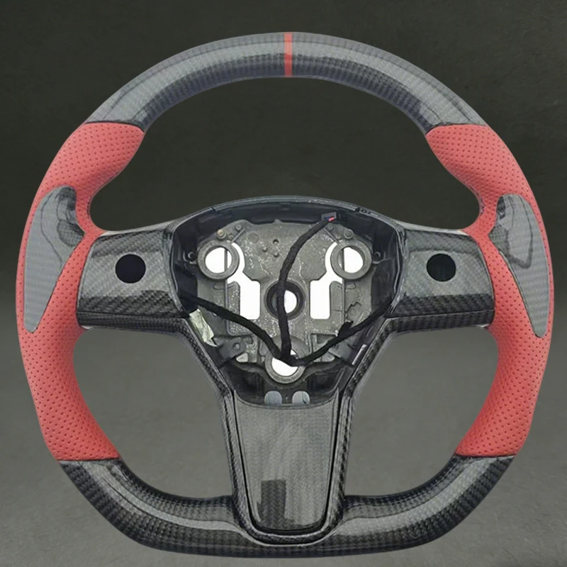 Red Perforated Leather with Thumb Patch for Tesla Model 3 Steering Wheel Real Black Carbon Fiber for Tesla Model 3 Model Y DIY
Red Perforated Leather with Thumb Patch for Tesla Model 3 Steering Wheel Real Black Carbon Fiber for Tesla Model 3 Model Y DIY