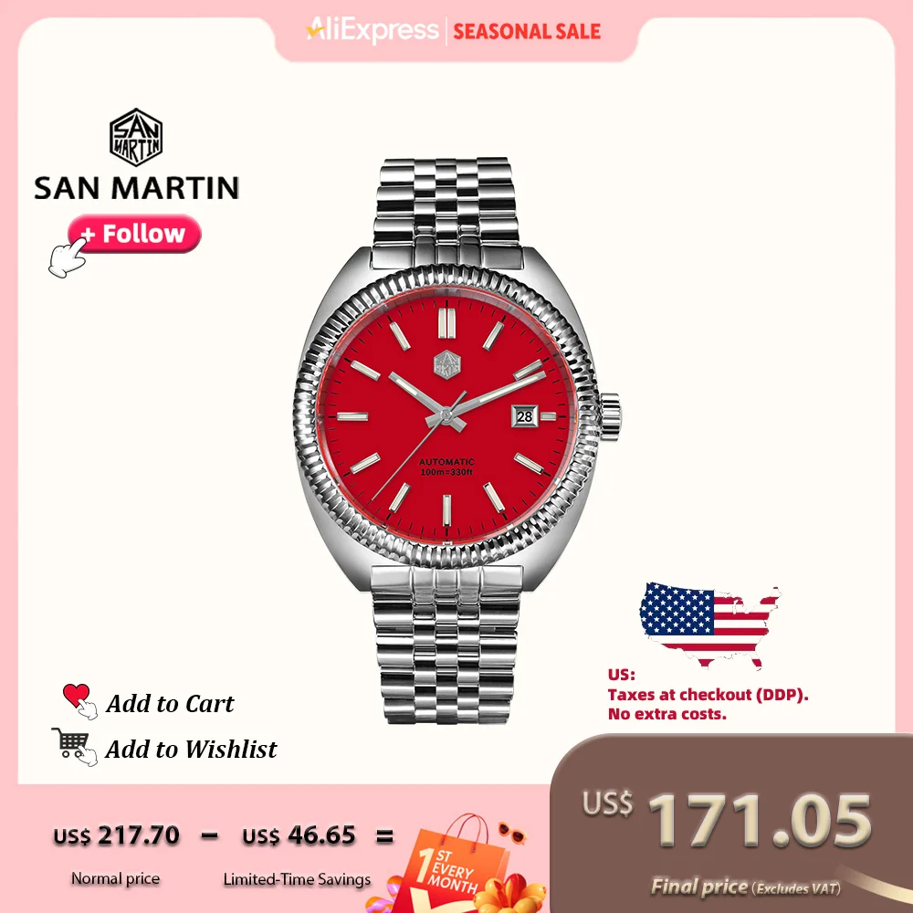 San Martin 40mm YN55 Men Watch Enamel Dial Curved Bezel Stainless Steel Sapphire Automatic Mechanical Luminous Waterproof SN0069
San Martin 40mm YN55 Men Watch Enamel Dial Curved Bezel Stainless Steel Sapphire Automatic Mechanical Luminous Waterproof SN0069