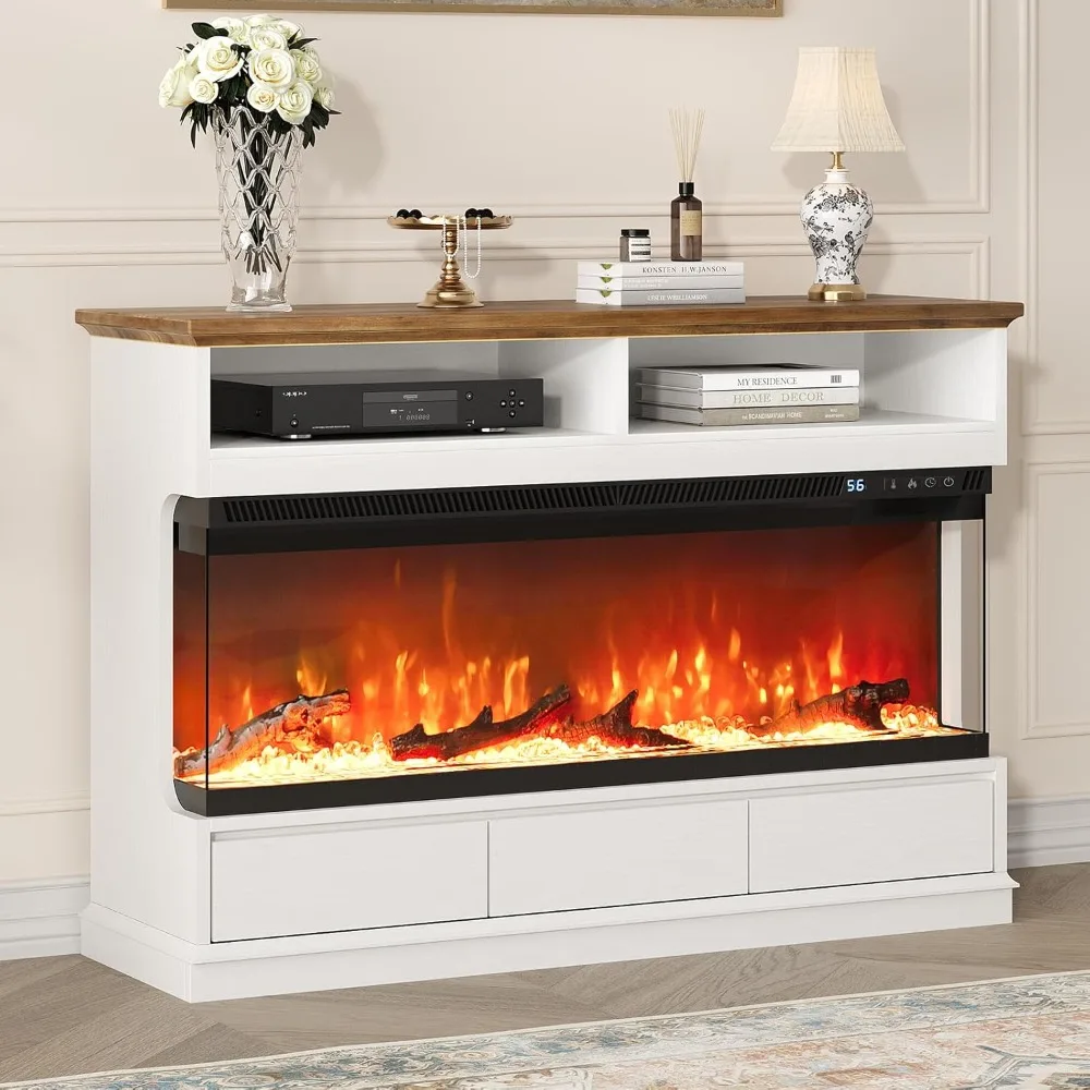Fireplace TV Stand with 50" Electric Fireplace, Fireplace Entertainment Center with 3-Side Glass Insert, 3 Drawers, TV Stands for Living Room, White
Fireplace TV Stand with 50" Electric Fireplace, Fireplace Entertainment Center with 3-Side Glass Insert, 3 Drawers, TV Stands for Living Room, White