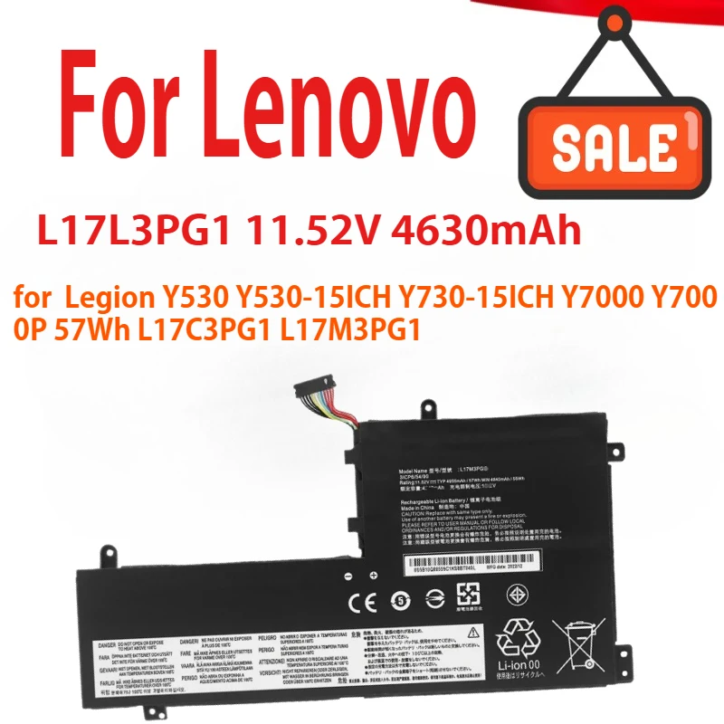 L17L3PG1 L17C3PG2 11,52 В 4630 мАч Аккумулятор для ноутбука Lenovo Legion Y530 Y530-15ICH Y730-15ICH Y7000 Y7000P 57 Втч L17C3PG1 L17M3PG1
L17L3PG1 L17C3PG2 11,52 В 4630 мАч Аккумулятор для ноутбука Lenovo Legion Y530 Y530-15ICH Y730-15ICH Y7000 Y7000P 57 Втч L17C3PG1 L17M3PG1