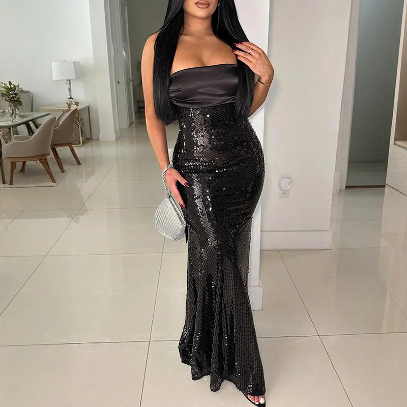 Women Sexy Sequins Tube Tops Evening Dress 2025 Luxury Bow Decoration Satin Dress Elegant Mermaid Bridesmaid Slim Party Dress
Women Sexy Sequins Tube Tops Evening Dress 2025 Luxury Bow Decoration Satin Dress Elegant Mermaid Bridesmaid Slim Party Dress