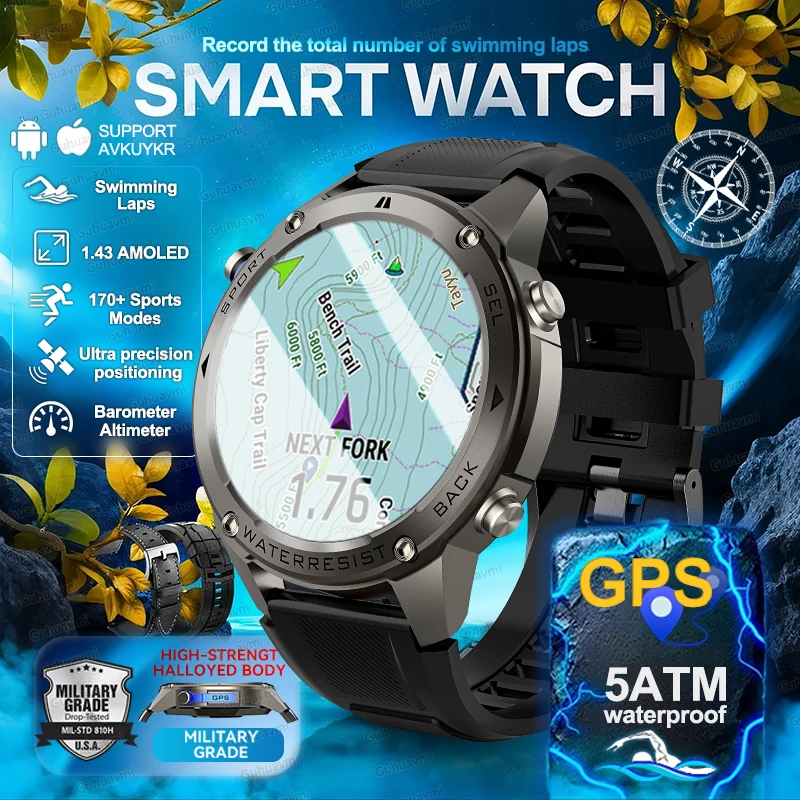 New Military dual-band GPS Position SmartWatch 5ATM Waterproof 170+Sport Mode Compass Sports tracker Swim Smart Watches 2026 Men
New Military dual-band GPS Position SmartWatch 5ATM Waterproof 170+Sport Mode Compass Sports tracker Swim Smart Watches 2026 Men