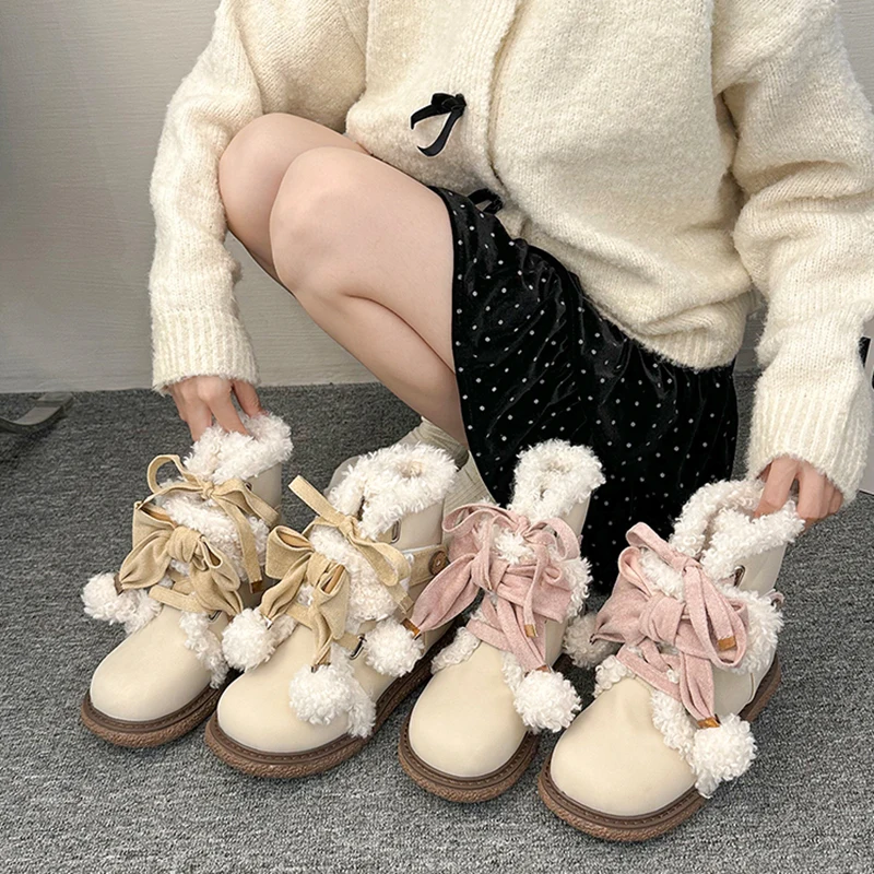Winter Platform Snow Boots for Women Fad Cute Girls Lolita Ankle Boots Plush Warm Hairball Bowknot Wedge Cotton Shoes for Women
Winter Platform Snow Boots for Women Fad Cute Girls Lolita Ankle Boots Plush Warm Hairball Bowknot Wedge Cotton Shoes for Women