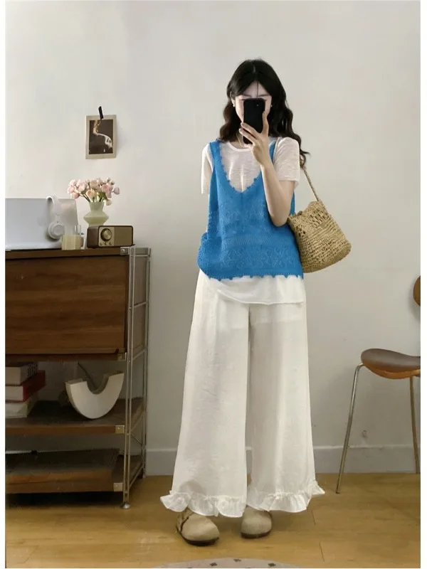 plus Size Casual Knitted Set Summer New Korean Style Hollow out High Waist Wide Leg Pants Short Sleeve Top Two Piece Suit
plus Size Casual Knitted Set Summer New Korean Style Hollow out High Waist Wide Leg Pants Short Sleeve Top Two Piece Suit