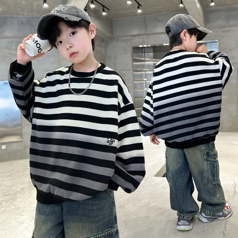 New Autumn Kids Luxury Clothing Black Striped Sweatshirt for Boys 2025 Spring Korean Style Pullover Hoodie for School Children
New Autumn Kids Luxury Clothing Black Striped Sweatshirt for Boys 2025 Spring Korean Style Pullover Hoodie for School Children