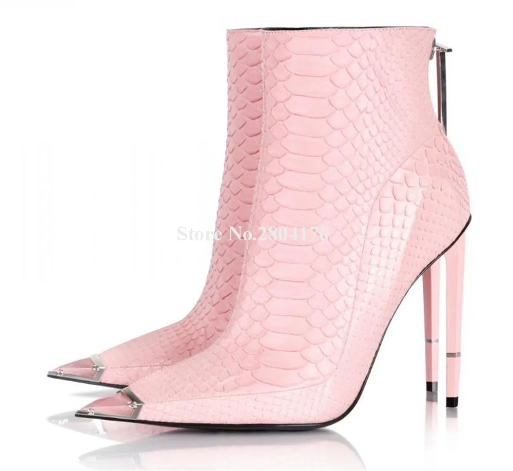 Newest Design Metal Pointed Toe Stiletto Heel Short Boots Sexy Pink Black White Leather Thin Heel Ankle Booties
Newest Design Metal Pointed Toe Stiletto Heel Short Boots Sexy Pink Black White Leather Thin Heel Ankle Booties