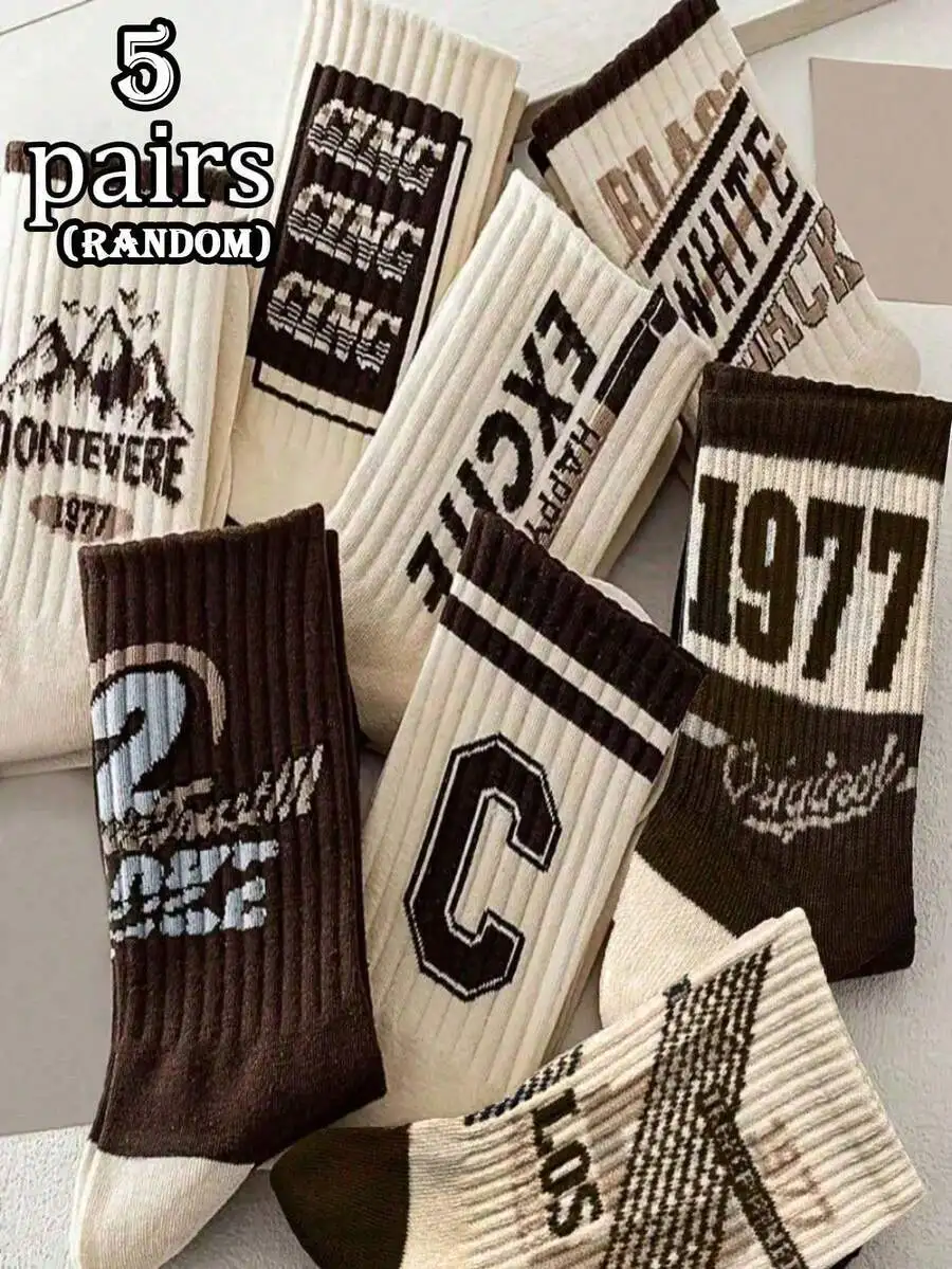 5 Pairs Random Unisex Mid-Calf Socks Letter Print Casual Preppy Style Comfortable Daily Wear
5 Pairs Random Unisex Mid-Calf Socks Letter Print Casual Preppy Style Comfortable Daily Wear