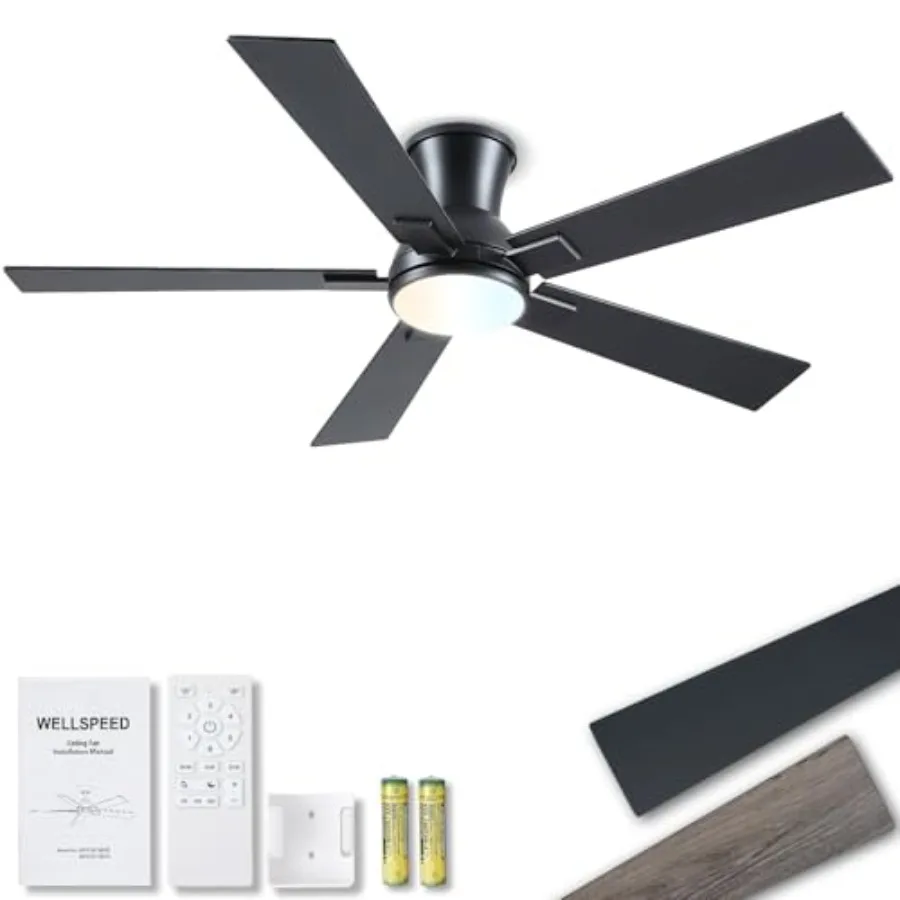 52 Inch Black Flush Mount Ceiling Fan with Light for Bedroom Living Room, ABS Blades, 3CCT Dimmable LED, 6-Speed Remote, Revers
52 Inch Black Flush Mount Ceiling Fan with Light for Bedroom Living Room, ABS Blades, 3CCT Dimmable LED, 6-Speed Remote, Revers