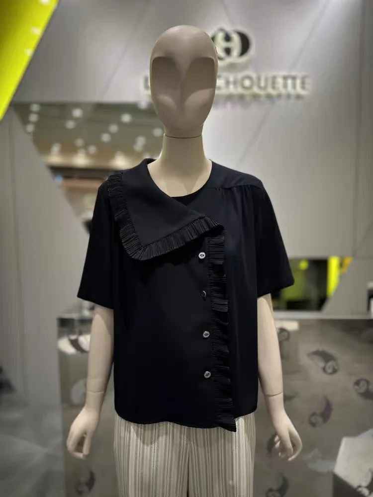 Asymmetric Collar Chiffon Short Sleeve Shirt Women's Loose Fit Korean Style Commute Fashion Lucky Home Summer New Arrival
Asymmetric Collar Chiffon Short Sleeve Shirt Women's Loose Fit Korean Style Commute Fashion Lucky Home Summer New Arrival