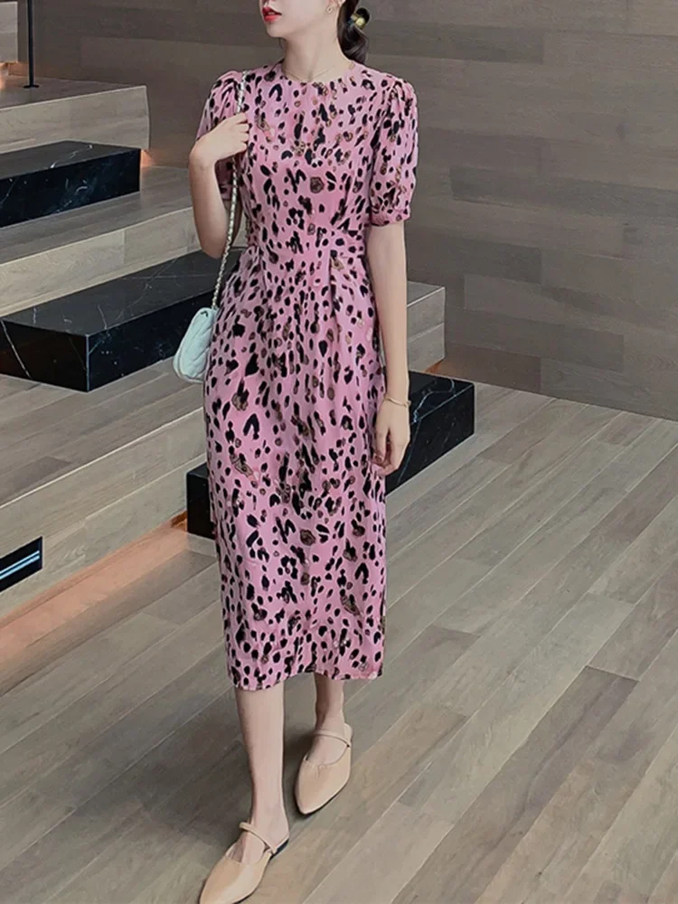 Sweet Elegant Ladies Women Dress Slim Waist Leopard Pattern Pink Woman Dress Fashion Street Chiffon Puff Sleeve Dress Female
Sweet Elegant Ladies Women Dress Slim Waist Leopard Pattern Pink Woman Dress Fashion Street Chiffon Puff Sleeve Dress Female