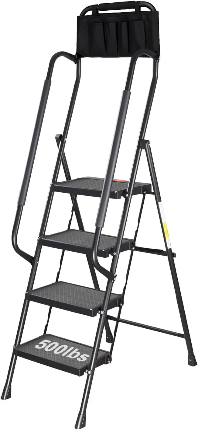 4 Step Ladder with Handrails, 500 lbs Capacity, Folding Stool with Tool Bag, Lightweight & Storage, Multi-use for Home, Kitchen, Office, Black
4 Step Ladder with Handrails, 500 lbs Capacity, Folding Stool with Tool Bag, Lightweight & Storage, Multi-use for Home, Kitchen, Office, Black