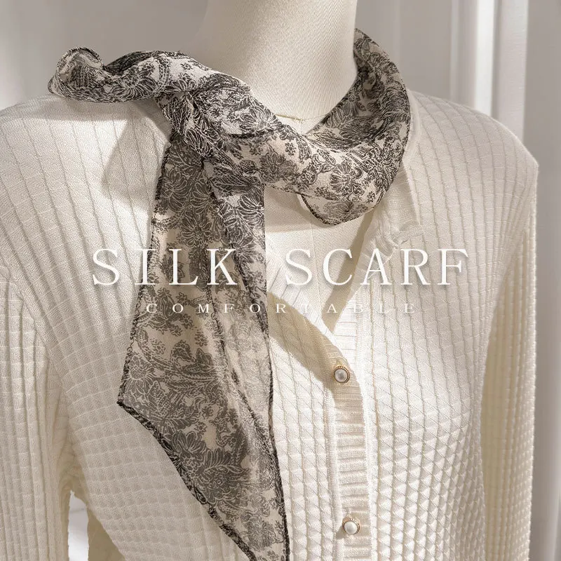 100% Mulberry Silk Scarf - Ink Floral Print Skinny Neck Tie Versatile Fashion Hair Band & Bag Accessory for Women
100% Mulberry Silk Scarf - Ink Floral Print Skinny Neck Tie Versatile Fashion Hair Band & Bag Accessory for Women