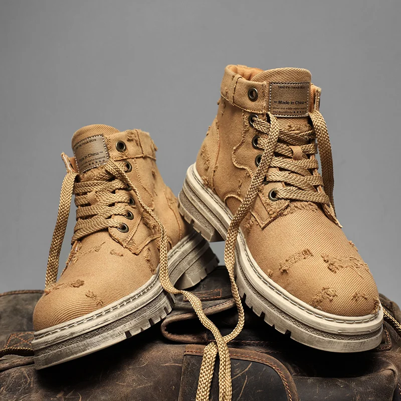 Men's Casual Denim Boots Spring Thick Bottom High Top Work Boots Korean Style round Toe Wear Resistant Rubber Sole
Men's Casual Denim Boots Spring Thick Bottom High Top Work Boots Korean Style round Toe Wear Resistant Rubber Sole