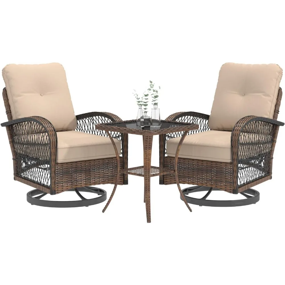 3 Pieces Patio Furniture Set, Outdoor Swivel Rocker Patio Chairs, Wicker Patio Bistro Set with Rocking Chair, Thickened
3 Pieces Patio Furniture Set, Outdoor Swivel Rocker Patio Chairs, Wicker Patio Bistro Set with Rocking Chair, Thickened
