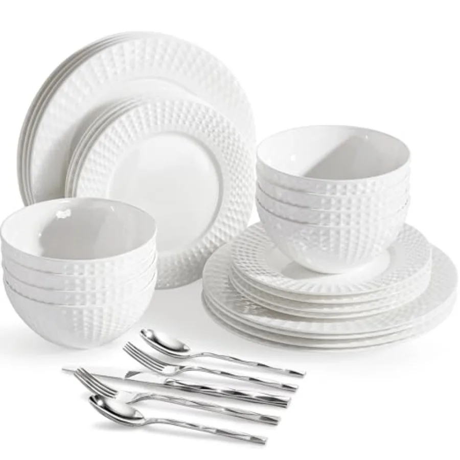 24-piece Bone China Dinnerware Set and 40-piece sierware, White Lightweight Porcelain for 8, Plates, Bowls with matching flatwa
24-piece Bone China Dinnerware Set and 40-piece sierware, White Lightweight Porcelain for 8, Plates, Bowls with matching flatwa