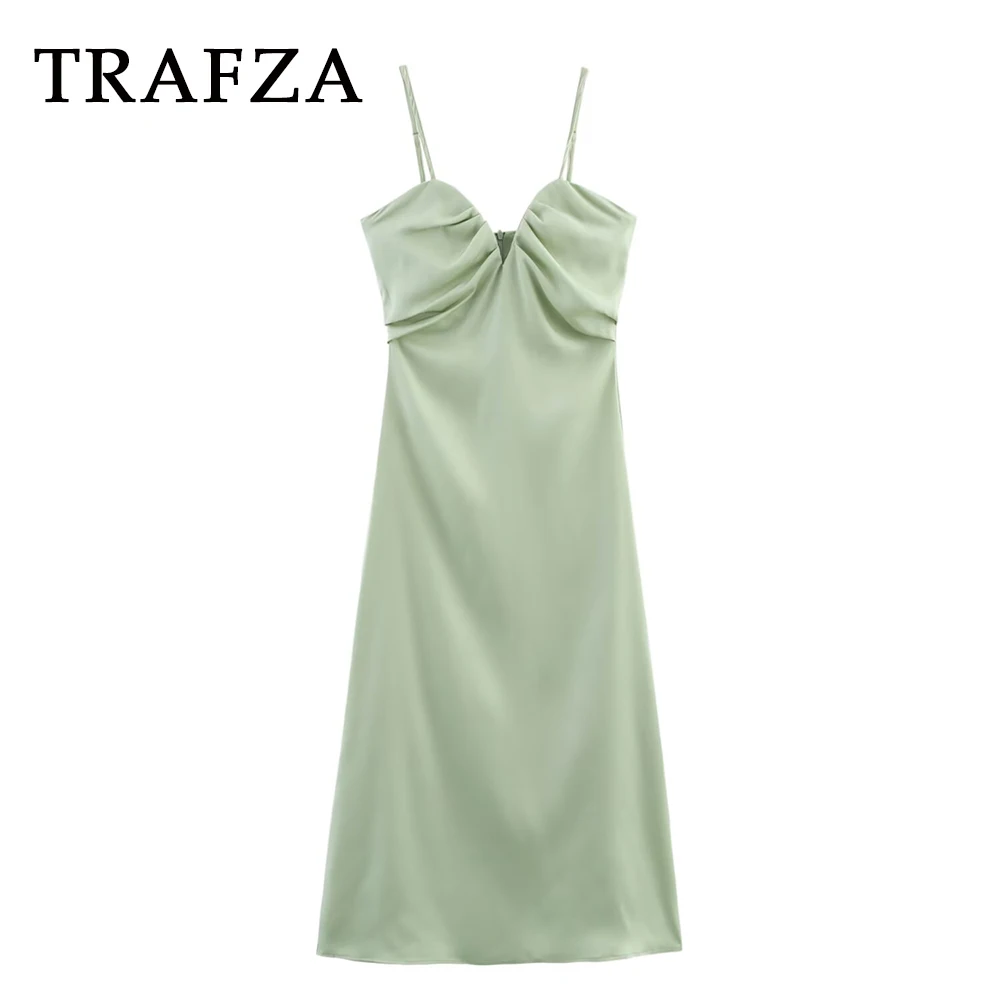 TRAFZA Chic Green Woman Cami Dresses Fashion 2025 Summer Pleated Holiday Beach Dresses Elegant Night Party Female Sexy Vestidos
TRAFZA Chic Green Woman Cami Dresses Fashion 2025 Summer Pleated Holiday Beach Dresses Elegant Night Party Female Sexy Vestidos
