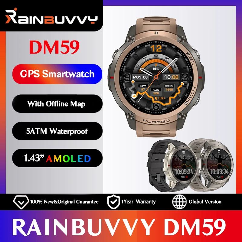 Rainbuvvy DM59 GPS Smart Watch 1.43'' AMOLED With Offline Map 5ATM Waterproof 500mAh Battery Elevation Pressure Compass Watch
Rainbuvvy DM59 GPS Smart Watch 1.43'' AMOLED With Offline Map 5ATM Waterproof 500mAh Battery Elevation Pressure Compass Watch