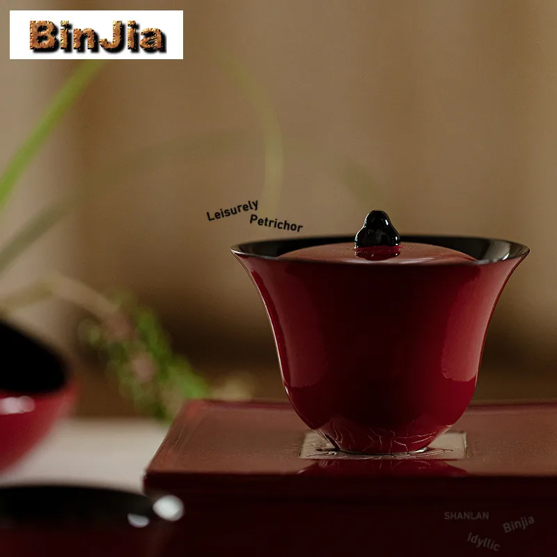 120 мл Китайский стиль Красная керамика Сердце Будды Гайвань Элегантная чайная чаша с крышкой Набор чайника Крышка Чаша Кафе Ремесленный подарок