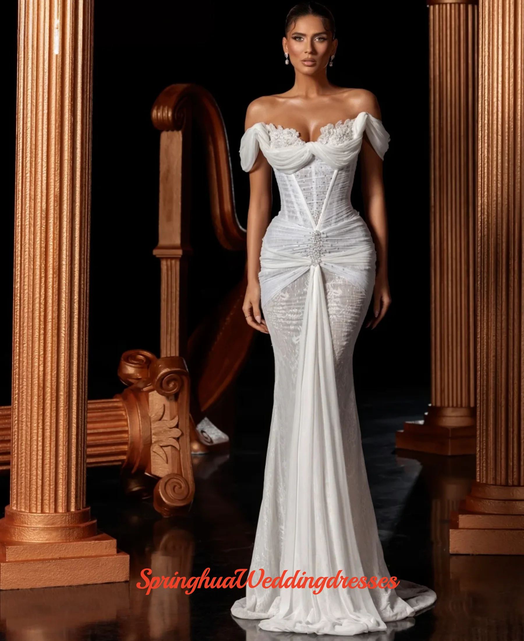 Customized Pleated Shiny Pearls Lace Wedding Dress Glamorous Off Shoulder Mermaid Bridal Gown Sweetheart Neck Dresses For Bride
Customized Pleated Shiny Pearls Lace Wedding Dress Glamorous Off Shoulder Mermaid Bridal Gown Sweetheart Neck Dresses For Bride