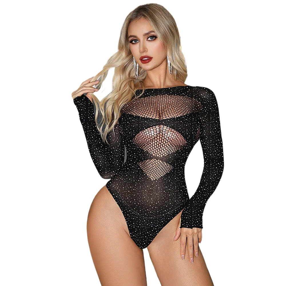 Sexy Rhinestone Long Sleeve Bodysuit for Women Hollow Out Mesh Lingerie Crystal See Through Fishnet Bodystocking Exotic Apparel
Sexy Rhinestone Long Sleeve Bodysuit for Women Hollow Out Mesh Lingerie Crystal See Through Fishnet Bodystocking Exotic Apparel