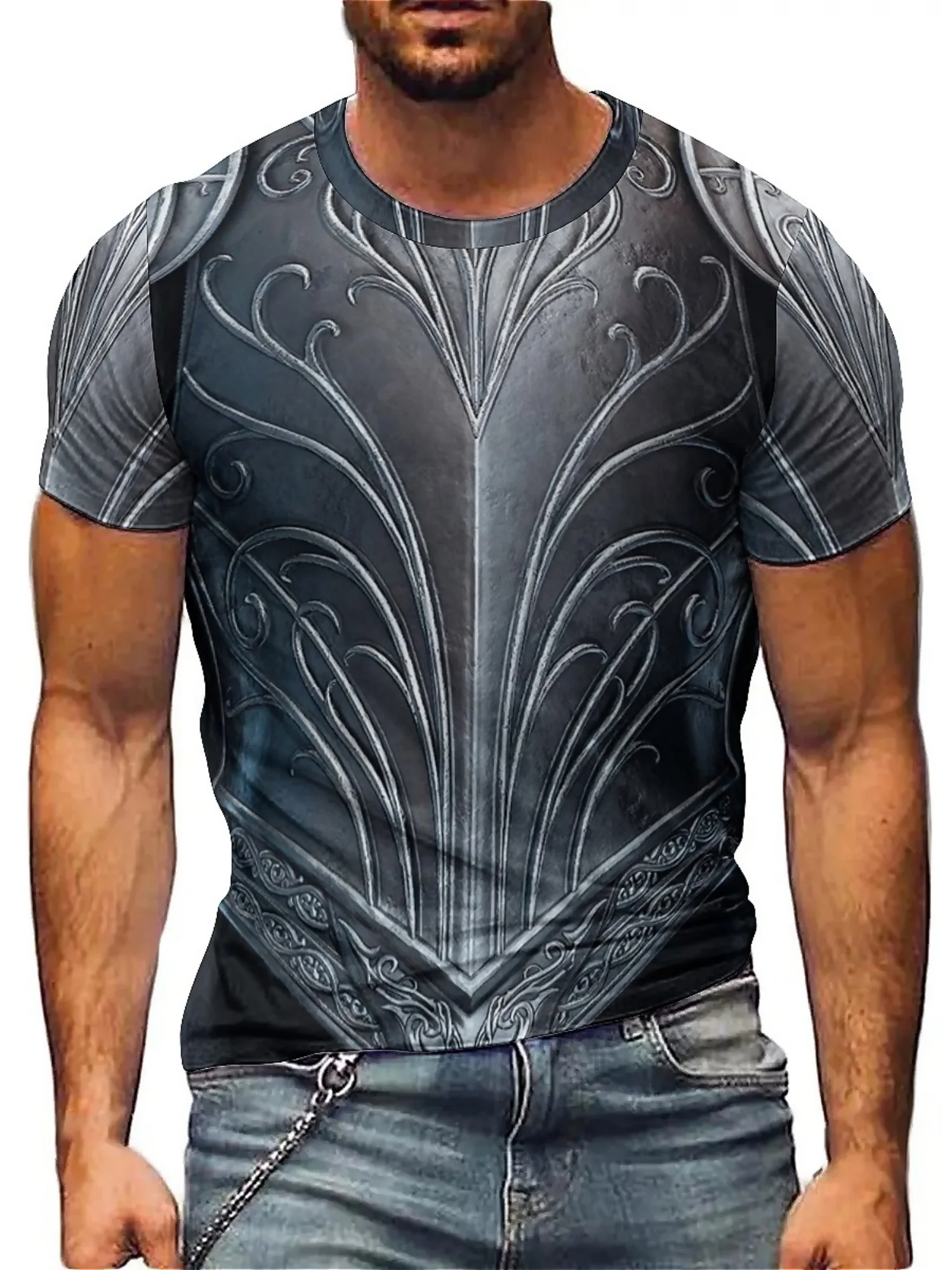 Men'S Y2K Retro 3D Printed Knight Armor T-Shirt, Hip Hop Rock Style, Short Sleeve Crew Neck, Geometric Pattern
Men'S Y2K Retro 3D Printed Knight Armor T-Shirt, Hip Hop Rock Style, Short Sleeve Crew Neck, Geometric Pattern