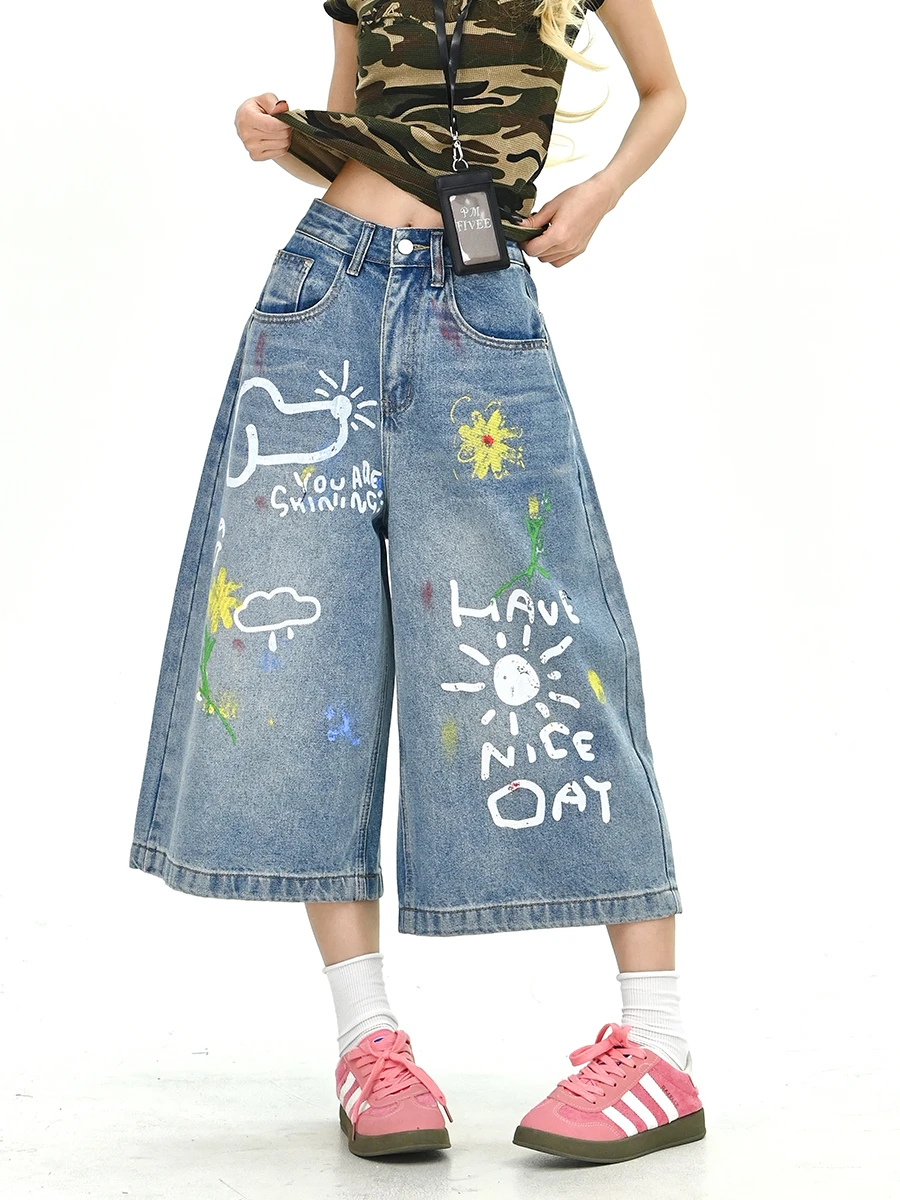 Waed Denim fiti Print Women's 7/8 Length Pants Summer New Loose BF Sle Cute Mid-Trousers Comfortable l Waist
Waed Denim fiti Print Women's 7/8 Length Pants Summer New Loose BF Sle Cute Mid-Trousers Comfortable l Waist