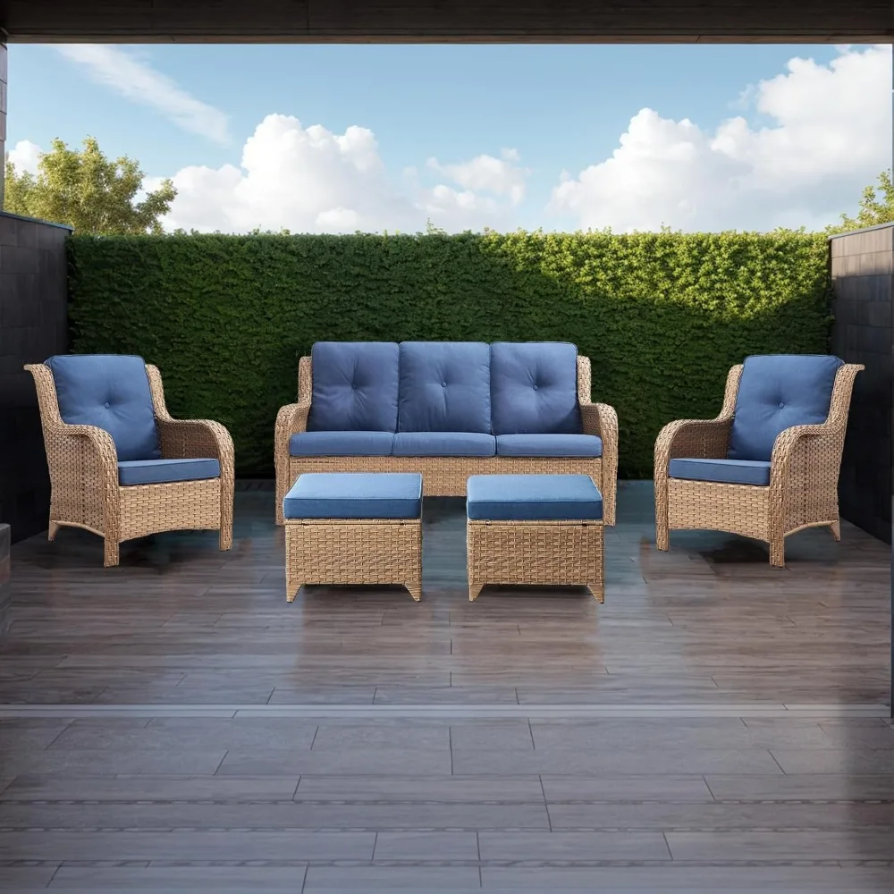 Garden Furniture Sets - 5 Piece Rattan Patio Conversation Sectional Sofa Set with 1 Couch,2 Armchairs,2 Ottomans
Garden Furniture Sets - 5 Piece Rattan Patio Conversation Sectional Sofa Set with 1 Couch,2 Armchairs,2 Ottomans