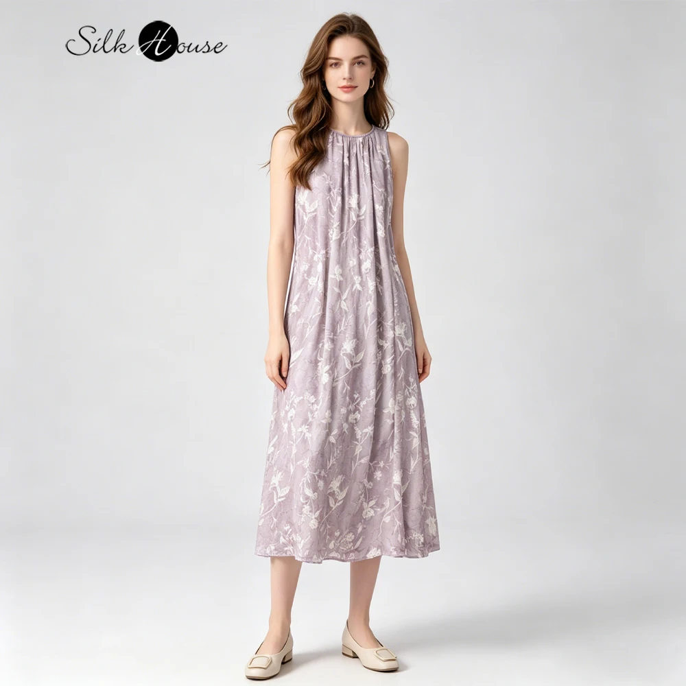 Heavy Industry Elegant Purple Natural Mulberry Silk Extended Women's Casual Summer Round Neck Sleeveless Dress
Heavy Industry Elegant Purple Natural Mulberry Silk Extended Women's Casual Summer Round Neck Sleeveless Dress