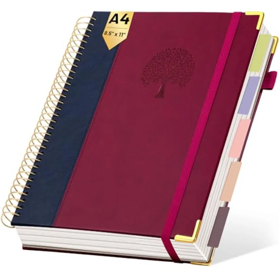 Hardcover Spiral Notebook 8.5" x 11" Leather 5 Subject Notebook College Ruled with Dividers Tabs 300 Pages Large Spiral Journal
Hardcover Spiral Notebook 8.5" x 11" Leather 5 Subject Notebook College Ruled with Dividers Tabs 300 Pages Large Spiral Journal