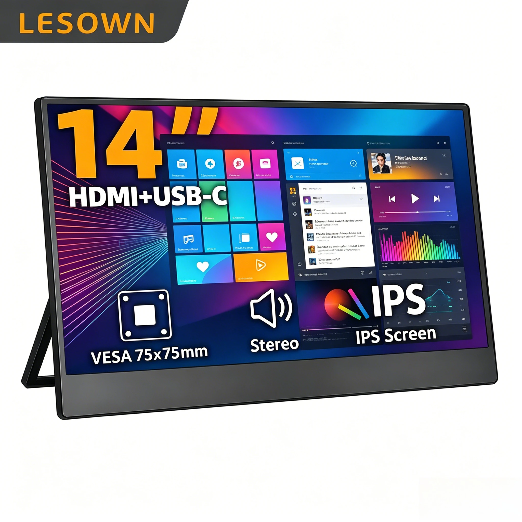LESOWN 14 Inch Secondary Screen VESA Mount Driverless PC Portable Monitor Built-in Stand Dual Display for Ultrabook
LESOWN 14 Inch Secondary Screen VESA Mount Driverless PC Portable Monitor Built-in Stand Dual Display for Ultrabook