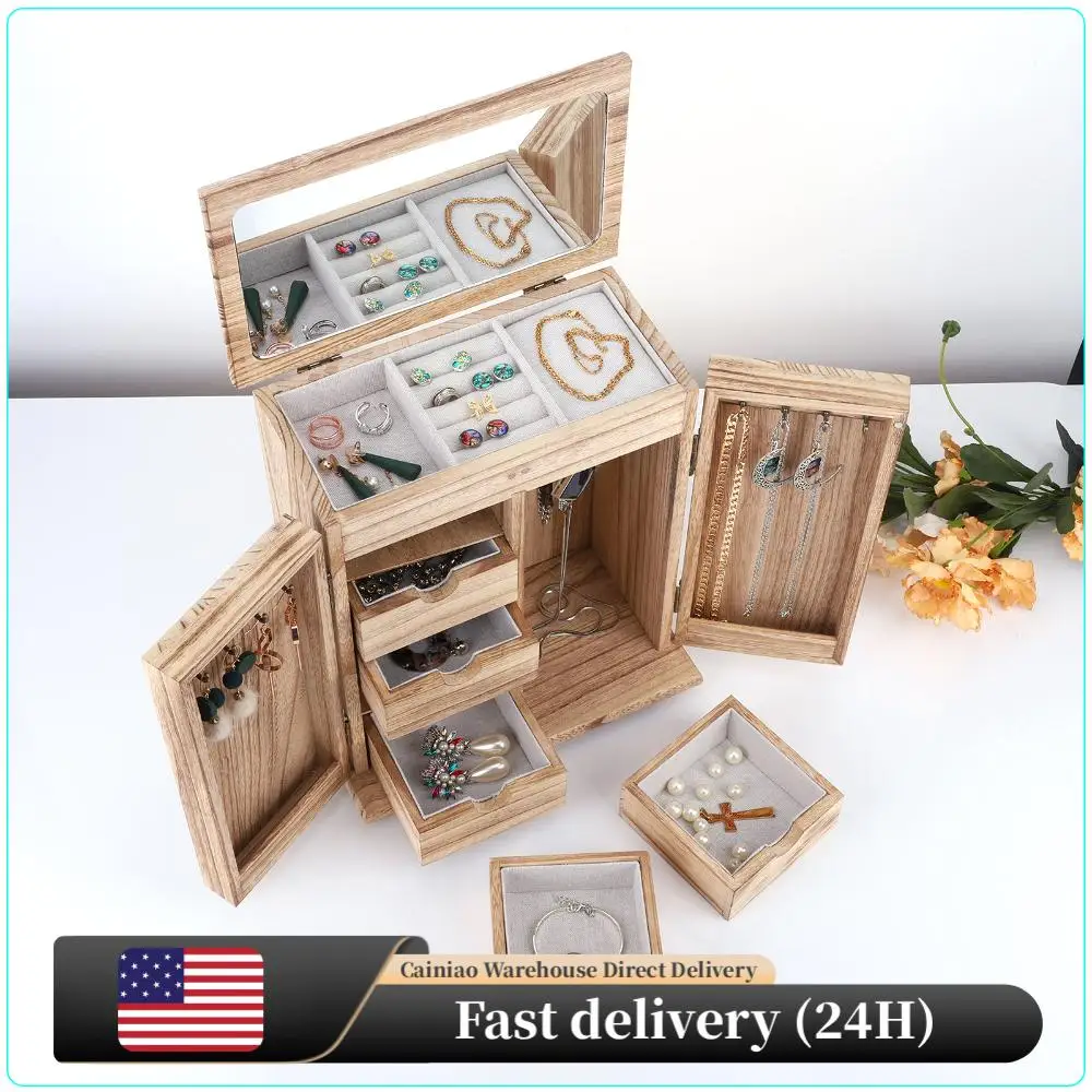 Retro Wood Jewelry Box Storage Box 5 Layer Jewelry Holder with Drawers/Mirror Standing Jewelry Display Stand for Dressing Table
Retro Wood Jewelry Box Storage Box 5 Layer Jewelry Holder with Drawers/Mirror Standing Jewelry Display Stand for Dressing Table