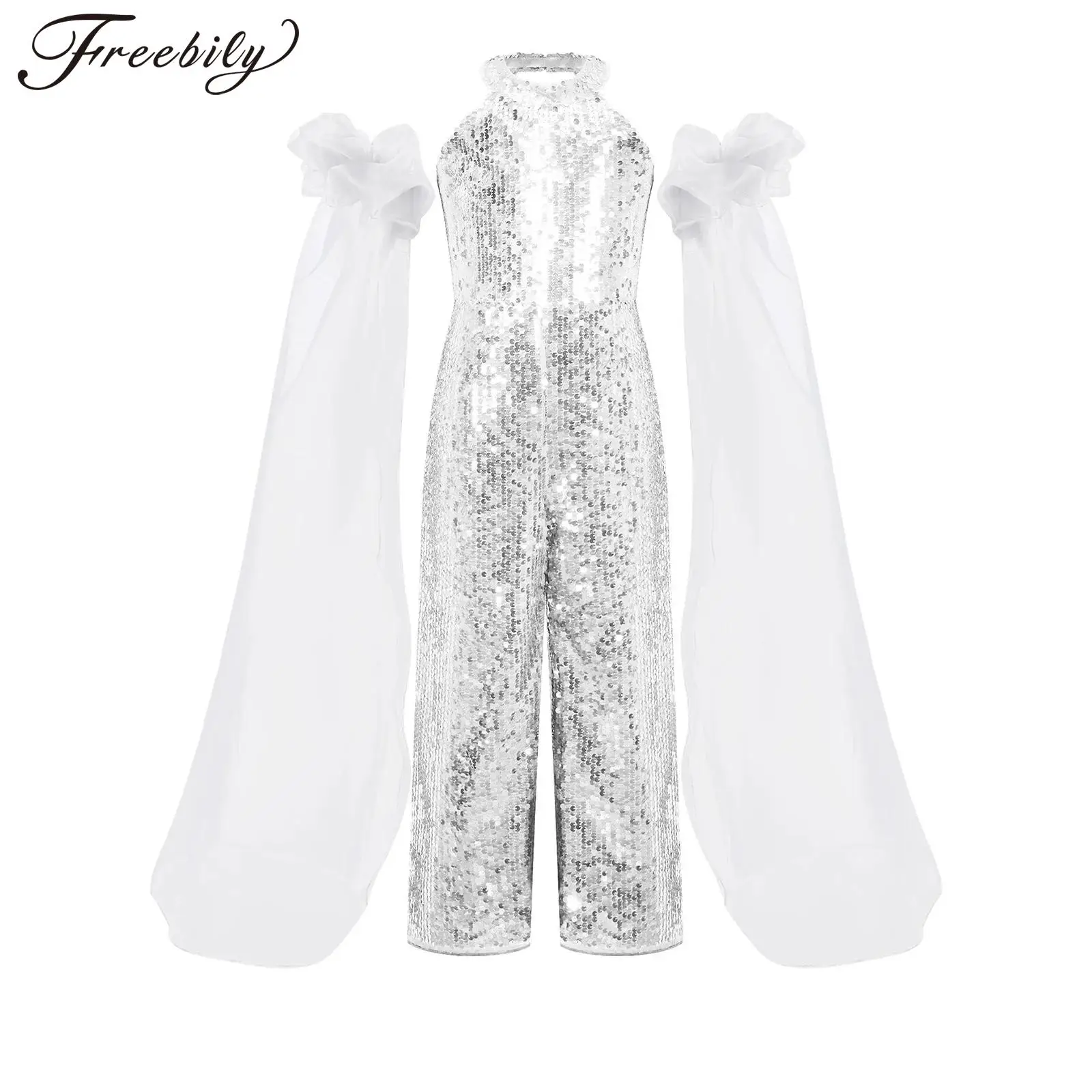 Girls Modern Dance Party Romper with Puff Tulle Oversleeves Children's Sequin Jumpsuit Kids Halter Glittery Pageant Costume
Girls Modern Dance Party Romper with Puff Tulle Oversleeves Children's Sequin Jumpsuit Kids Halter Glittery Pageant Costume