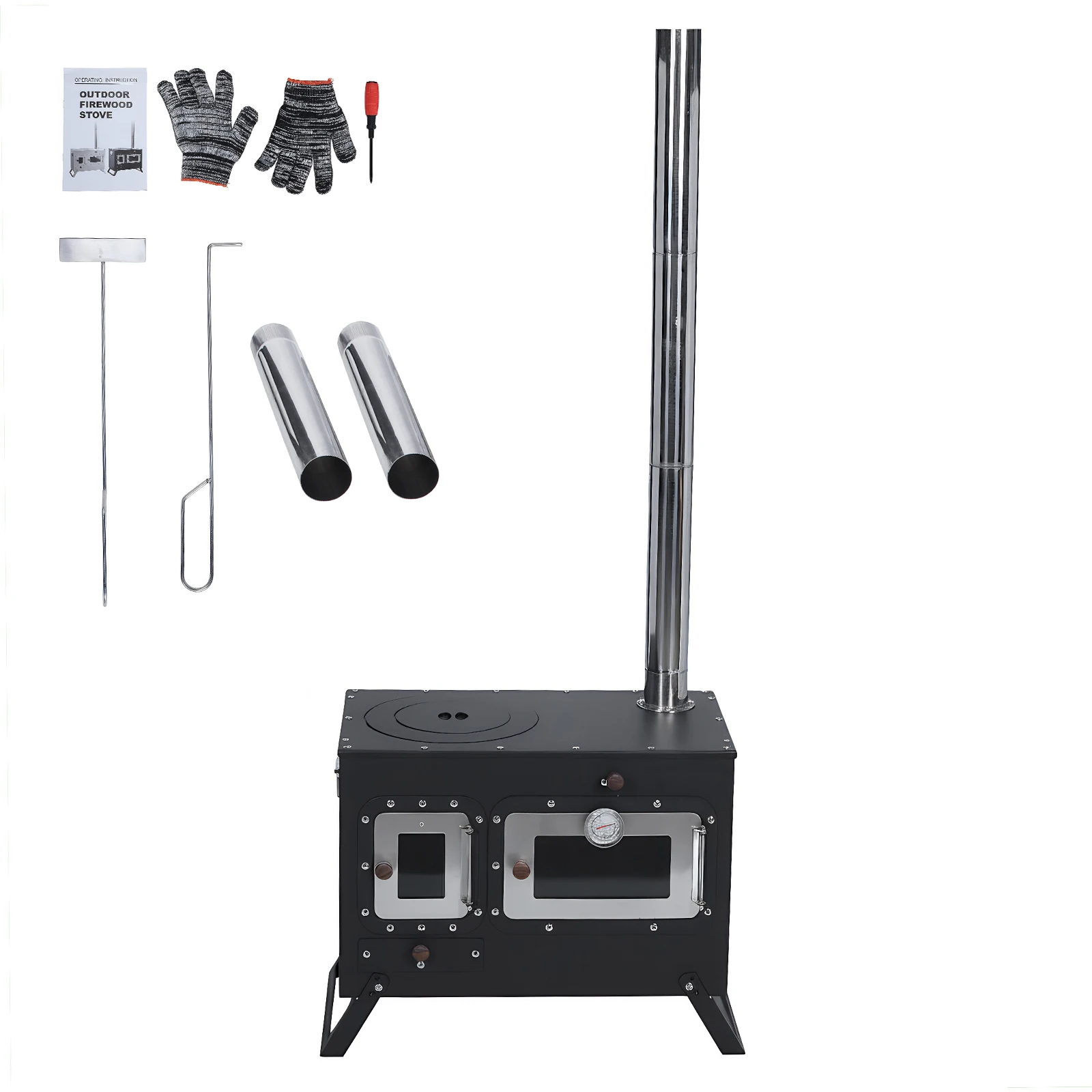 Stainless Wood Burning Stove with Chimney Pipe Wood Burning Fireplace with Oven for Heating/Cooking/Courtyard/Camping
Stainless Wood Burning Stove with Chimney Pipe Wood Burning Fireplace with Oven for Heating/Cooking/Courtyard/Camping
