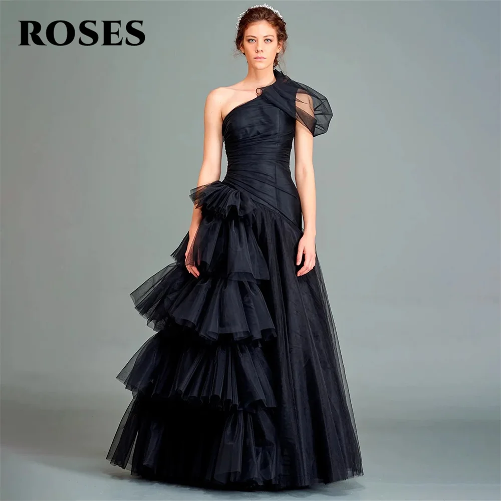 ROSES Black One Shoulder Evening Dress Gown A Line Prom Dress Tiered Pleat Party Dress for Woman vestidos de noche Customized
ROSES Black One Shoulder Evening Dress Gown A Line Prom Dress Tiered Pleat Party Dress for Woman vestidos de noche Customized
