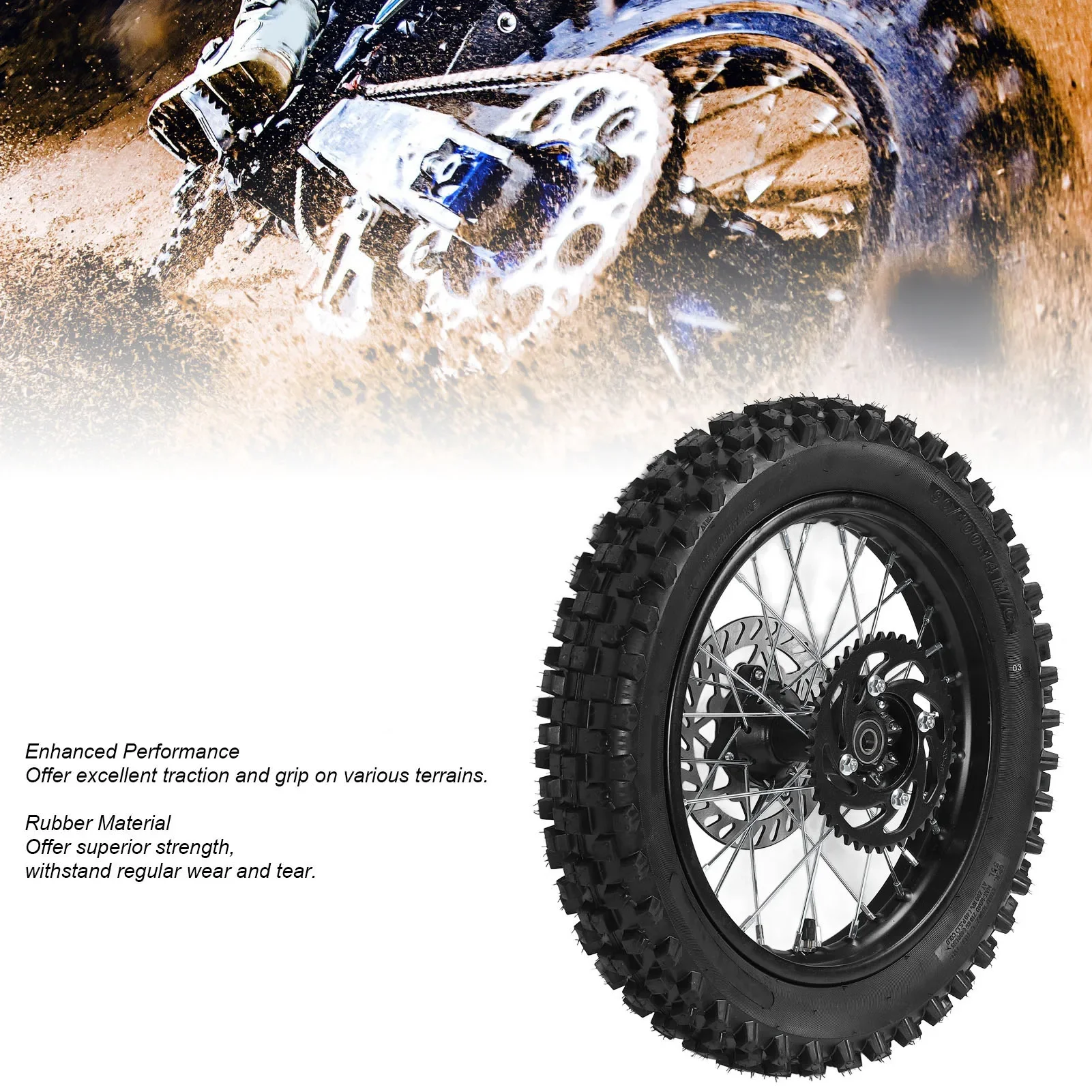 Rear Wheel Rim Tire Replacement 14in Easy Installation Dirt Bike Rear Wheel Tire Assembly Improved Traction for TSD 110 TD 125
Rear Wheel Rim Tire Replacement 14in Easy Installation Dirt Bike Rear Wheel Tire Assembly Improved Traction for TSD 110 TD 125
