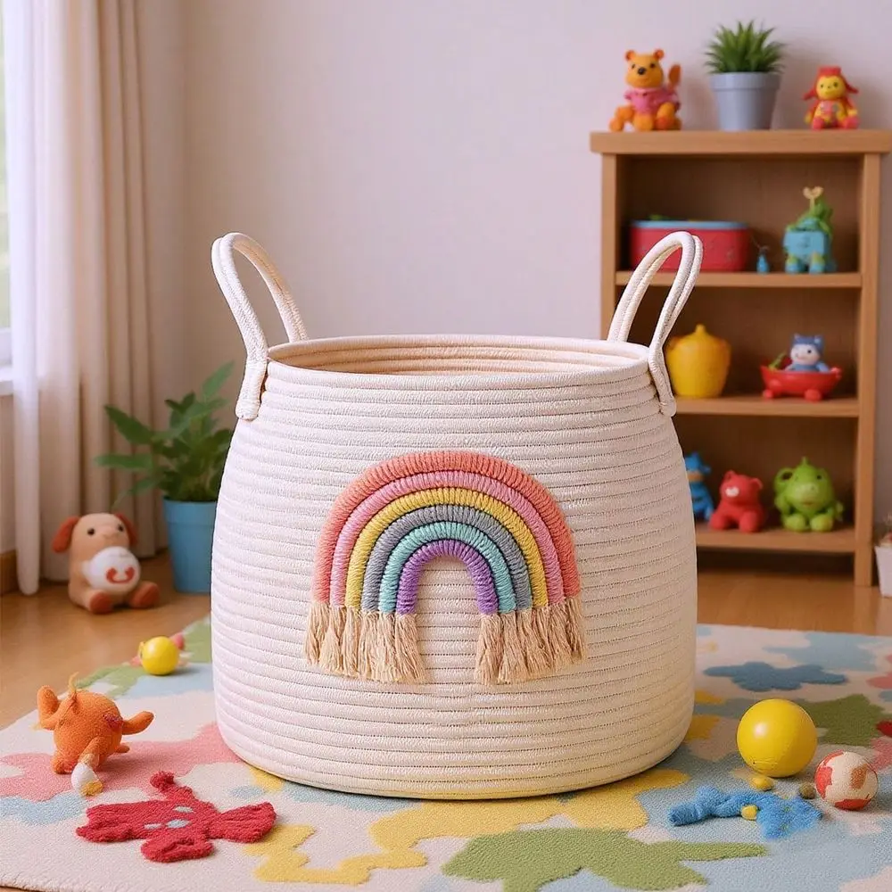 Rainbow Decorative Woven Rope Laundry Basket Toy Storage Basket, Suitable For Bedroom, Living Room, Toy Storage, Rainbow Gift B
Rainbow Decorative Woven Rope Laundry Basket Toy Storage Basket, Suitable For Bedroom, Living Room, Toy Storage, Rainbow Gift B