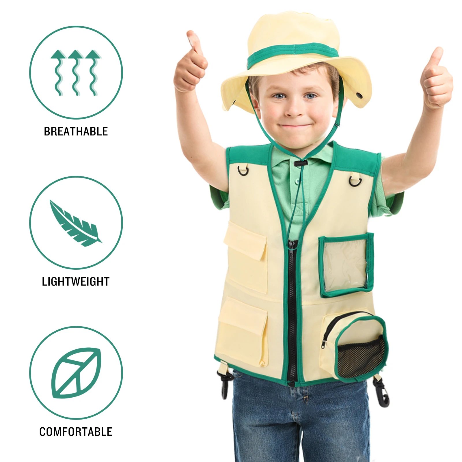 Kids Outdoor Exploration Hat Vest Set Lightweight Breathable Polyester Wide Brim Perfect Fit Camping Fishing Travel Toys
Kids Outdoor Exploration Hat Vest Set Lightweight Breathable Polyester Wide Brim Perfect Fit Camping Fishing Travel Toys