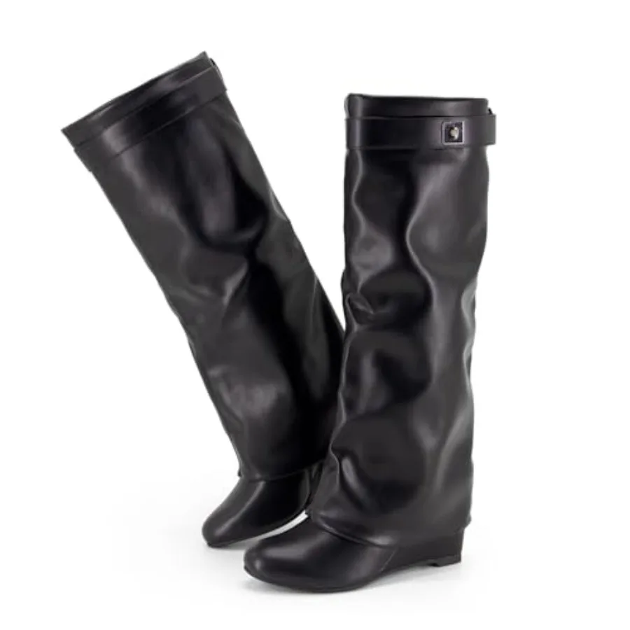 Fold Over Boots Women's Knee High Shark Boots Round Toe Wedge Heel Flat Shoes for Fall Winter Dress Shoes
Fold Over Boots Women's Knee High Shark Boots Round Toe Wedge Heel Flat Shoes for Fall Winter Dress Shoes