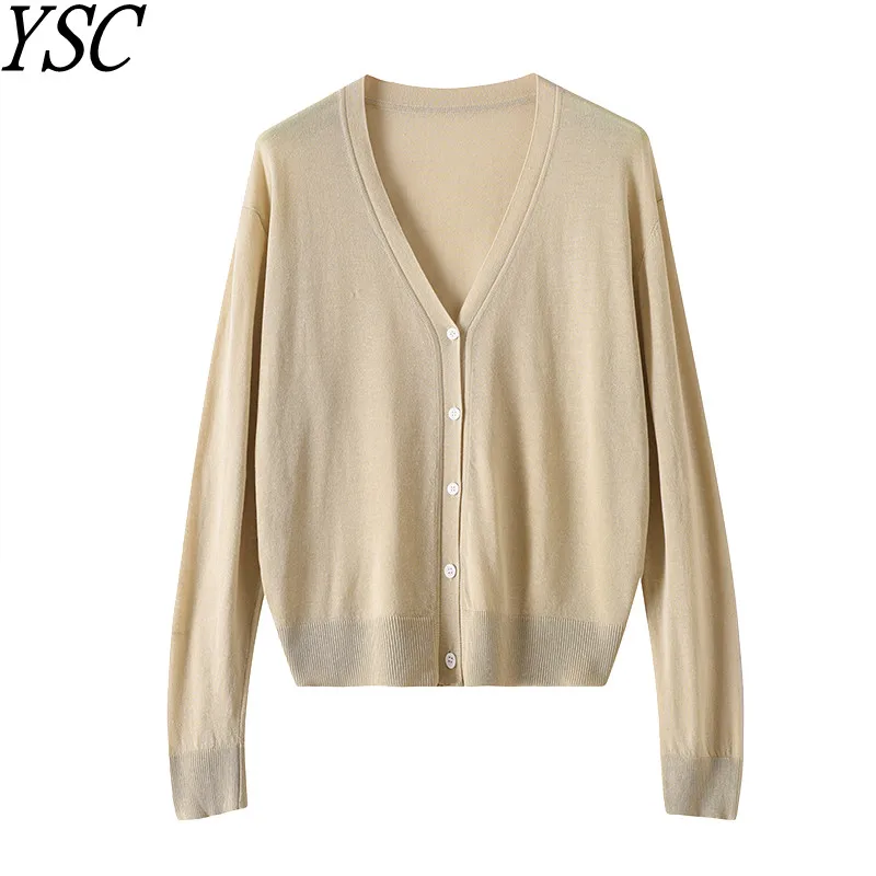 YSC 2024 New high quality Women Knitted linen Cardigan V-neck long sleeved Thin style Solid color Sunscreen cool Cardigan
YSC 2024 New high quality Women Knitted linen Cardigan V-neck long sleeved Thin style Solid color Sunscreen cool Cardigan