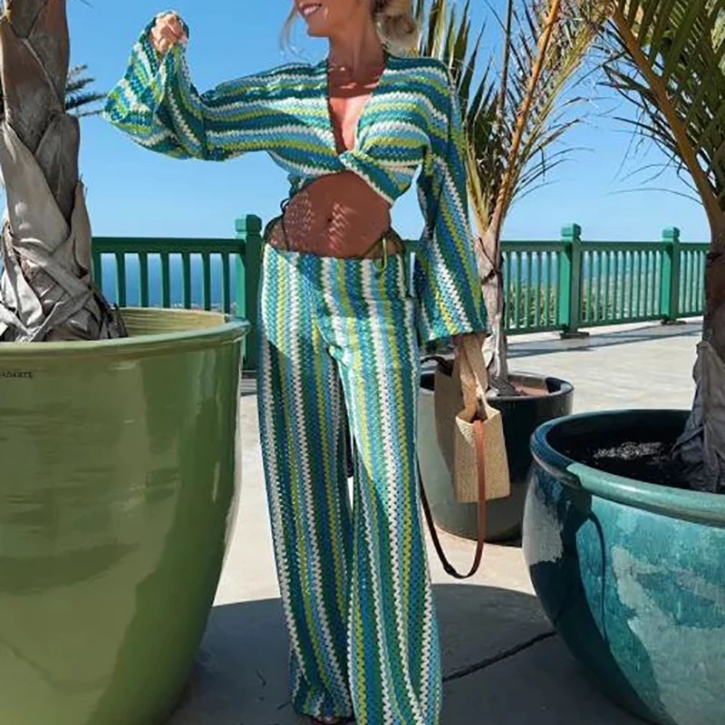 Leisure Women Long Sleeve Tops Commute Set Elegant Lace Up Crop Tops&High Waist Pants Set Retros Bohemian Beach Vacation 2 Piece
Leisure Women Long Sleeve Tops Commute Set Elegant Lace Up Crop Tops&High Waist Pants Set Retros Bohemian Beach Vacation 2 Piece